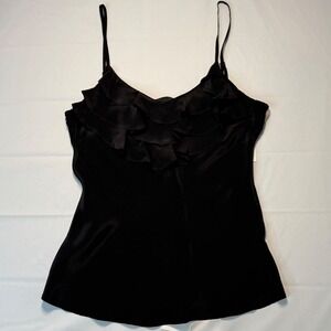 Modern Amusement Womens Cami XS Silk Ruffle Smocked Back Top Black Camisole